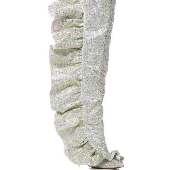 AZALEA WANG " FOREVER FLAUNTING "SILVER RUFFLE RHINESTONE BOOT( BRAND NEW !!!!!! - Picture 4 of 7